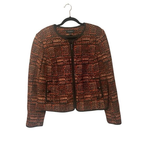 Talbots Orange brown tweed wool blend long sleeve zip trim jacket Size 16 - Picture 1 of 5